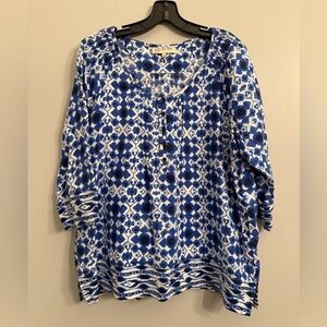 Jones New York blouse, 3/4 sleeve, blue/white, euc, LG